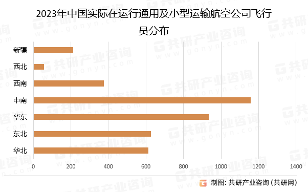 2023年中国实际在运行通用及小型运输航空公司飞行员分布