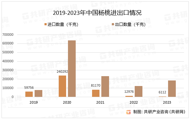 2019-2023年中国杨桃进出口情况