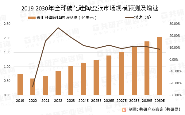 2019-2030年全球碳化硅陶瓷膜市场规模预测及增速