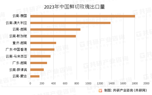 2023年中国鲜切玫瑰出口量