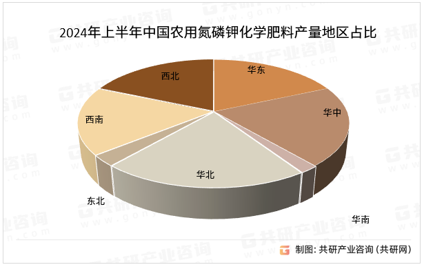 2024年上半年中国农用氮磷钾化学肥料产量地区占比