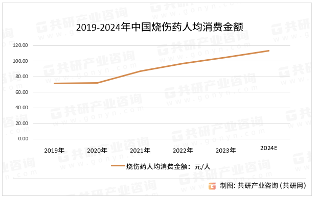 2019-2024年中国烧伤药人均消费金额