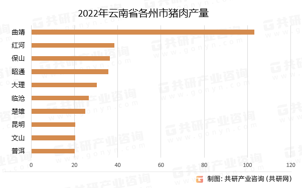 2022年云南省各州市猪肉产量