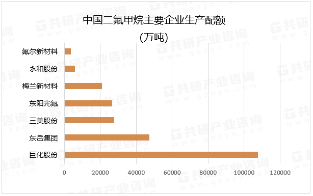 2024年中国二氟甲烷主要企业生产配额