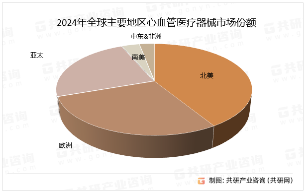 2024年全球主要地区心血管医疗器械市场份额