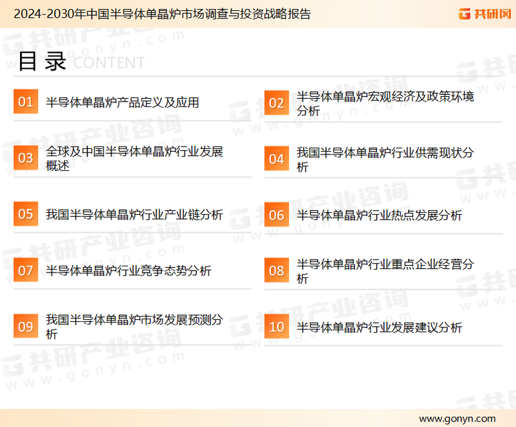 为确保半导体单晶炉行业数据精准性以及内容的可参考价值，共研产业研究院团队通过上市公司年报、厂家调研、经销商座谈、专家验证等多渠道开展数据采集工作，并运用共研自主建立的产业分析模型，结合市场、行业和厂商进行深度剖析，能够反映当前市场现状、热点、动态及未来趋势，使从业者能够从多种维度、多个侧面综合了解当前半导体单晶炉行业的发展态势。