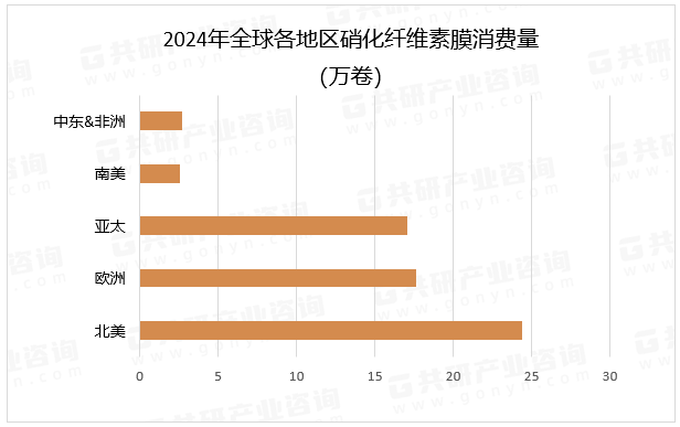 2024年全球各地区硝化纤维素膜消费量