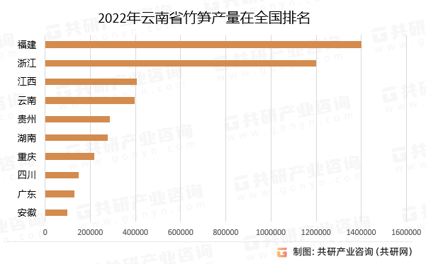 2022年云南省竹笋产量在全国排名