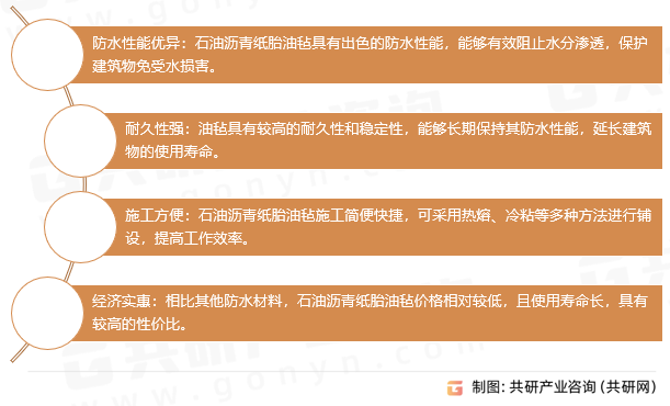 石油沥青纸胎油毡产量特点