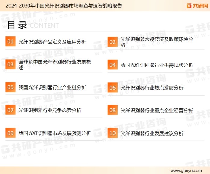 为确保光纤识别器行业数据精准性以及内容的可参考价值，共研产业研究院团队通过上市公司年报、厂家调研、经销商座谈、专家验证等多渠道开展数据采集工作，并运用共研自主建立的产业分析模型，结合市场、行业和厂商进行深度剖析，能够反映当前市场现状、热点、动态及未来趋势，使从业者能够从多种维度、多个侧面综合了解当前光纤识别器行业的发展态势。