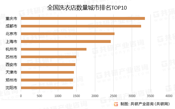 全国洗衣店数量城市排名TOP10