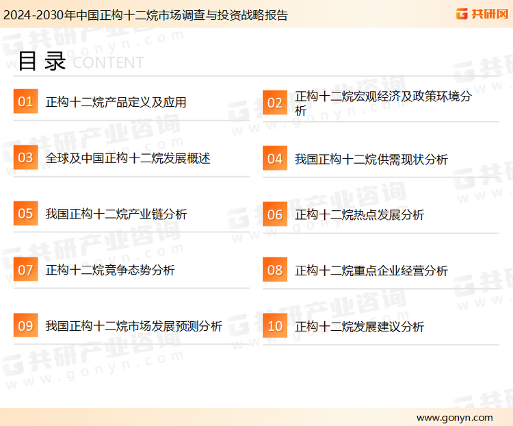 为确保正构十二烷行业数据精准性以及内容的可参考价值，共研产业研究院团队通过上市公司年报、厂家调研、经销商座谈、专家验证等多渠道开展数据采集工作，并运用共研自主建立的产业分析模型，结合市场、行业和厂商进行深度剖析，能够反映当前市场现状、热点、动态及未来趋势，使从业者能够从多种维度、多个侧面综合了解当前正构十二烷行业的发展态势。