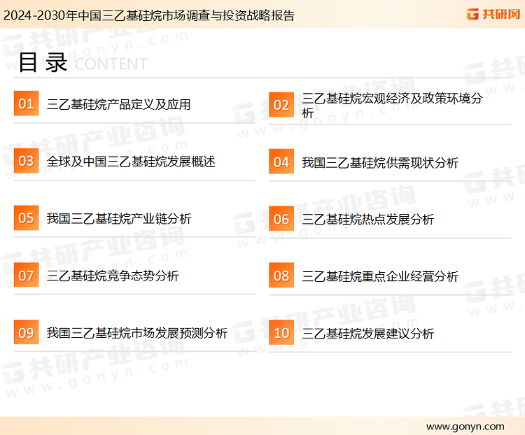 为确保三乙基硅烷行业数据精准性以及内容的可参考价值，共研产业研究院团队通过上市公司年报、厂家调研、经销商座谈、专家验证等多渠道开展数据采集工作，并运用共研自主建立的产业分析模型，结合市场、行业和厂商进行深度剖析，能够反映当前市场现状、热点、动态及未来趋势，使从业者能够从多种维度、多个侧面综合了解当前三乙基硅烷行业的发展态势。
