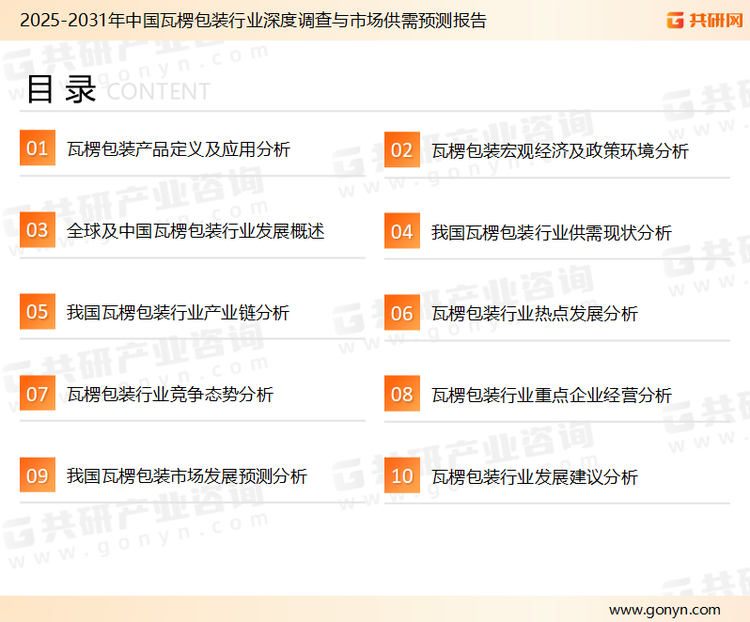 为确保瓦楞包装行业数据精准性以及内容的可参考价值，共研产业研究院团队通过上市公司年报、厂家调研、经销商座谈、专家验证等多渠道开展数据采集工作，并运用共研自主建立的产业分析模型，结合市场、行业和厂商进行深度剖析，能够反映当前市场现状、热点、动态及未来趋势，使从业者能够从多种维度、多个侧面综合了解当前瓦楞包装行业的发展态势。