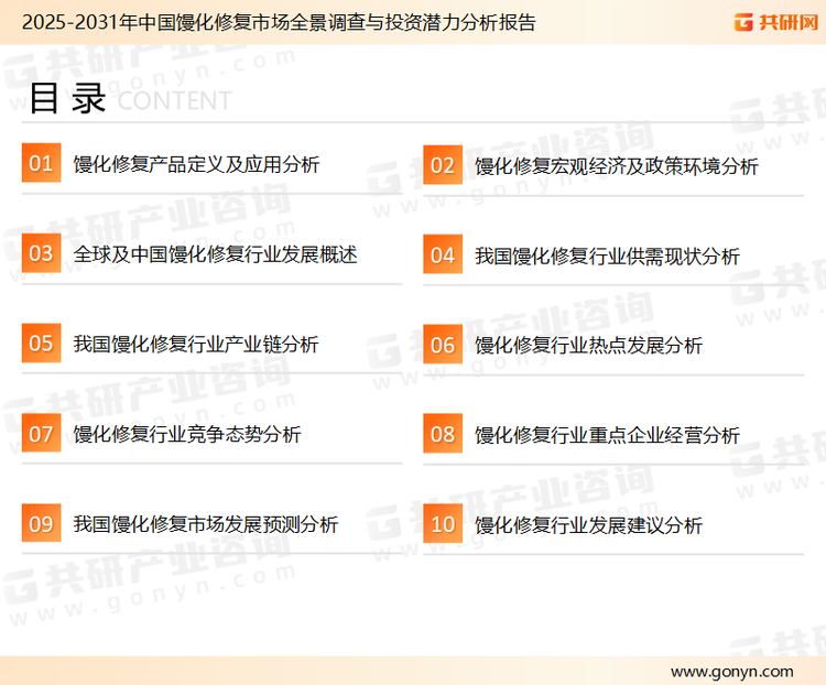 为确保馒化修复行业数据精准性以及内容的可参考价值，共研产业研究院团队通过上市公司年报、厂家调研、经销商座谈、专家验证等多渠道开展数据采集工作，并运用共研自主建立的产业分析模型，结合市场、行业和厂商进行深度剖析，能够反映当前市场现状、热点、动态及未来趋势，使从业者能够从多种维度、多个侧面综合了解当前馒化修复行业的发展态势。