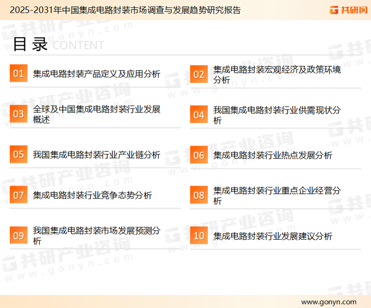 为确保集成电路封装行业数据精准性以及内容的可参考价值，共研产业研究院团队通过上市公司年报、厂家调研、经销商座谈、专家验证等多渠道开展数据采集工作，并运用共研自主建立的产业分析模型，结合市场、行业和厂商进行深度剖析，能够反映当前市场现状、热点、动态及未来趋势，使从业者能够从多种维度、多个侧面综合了解当前集成电路封装行业的发展态势。