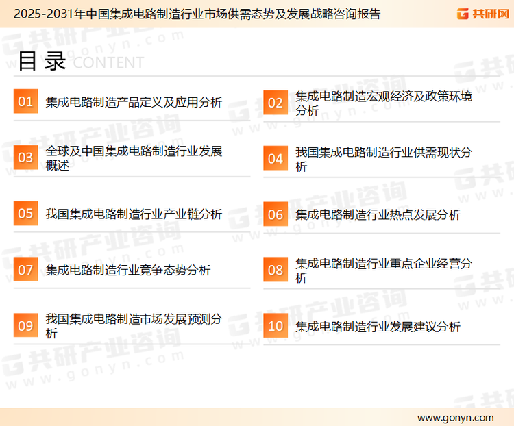 为确保集成电路制造行业数据精准性以及内容的可参考价值，共研产业研究院团队通过上市公司年报、厂家调研、经销商座谈、专家验证等多渠道开展数据采集工作，并运用共研自主建立的产业分析模型，结合市场、行业和厂商进行深度剖析，能够反映当前市场现状、热点、动态及未来趋势，使从业者能够从多种维度、多个侧面综合了解当前集成电路制造行业的发展态势。