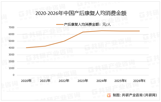 2020-2026年中国产后康复人均消费金额