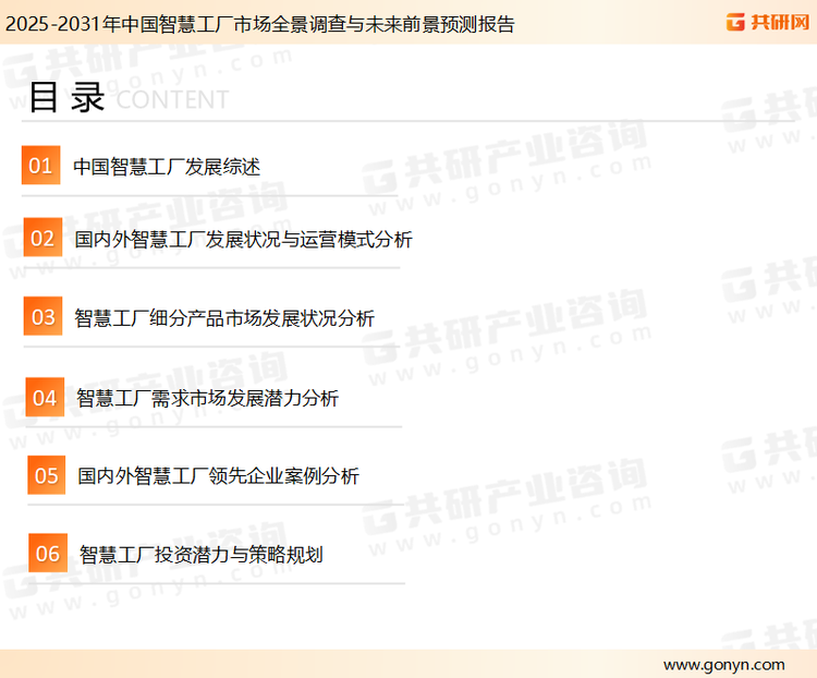 为确保智慧工厂行业数据精准性以及内容的可参考价值，共研产业研究院团队通过上市公司年报、厂家调研、经销商座谈、专家验证等多渠道开展数据采集工作，并运用共研自主建立的产业分析模型，结合市场、行业和厂商进行深度剖析，能够反映当前市场现状、热点、动态及未来趋势，使从业者能够从多种维度、多个侧面综合了解当前智慧工厂行业的发展态势。
