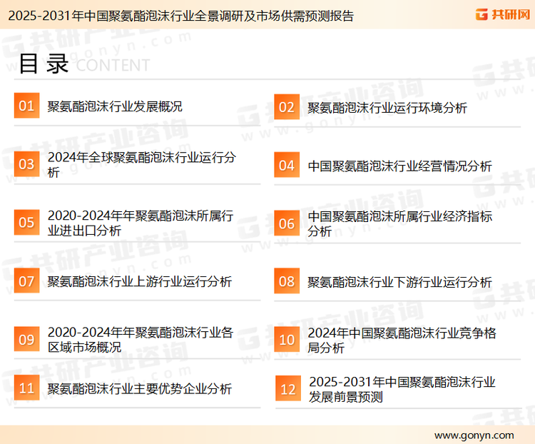 为确保聚氨酯泡沫行业数据精准性以及内容的可参考价值，共研产业研究院团队通过上市公司年报、厂家调研、经销商座谈、专家验证等多渠道开展数据采集工作，并运用共研自主建立的产业分析模型，结合市场、行业和厂商进行深度剖析，能够反映当前市场现状、热点、动态及未来趋势，使从业者能够从多种维度、多个侧面综合了解当前聚氨酯泡沫行业的发展态势。
