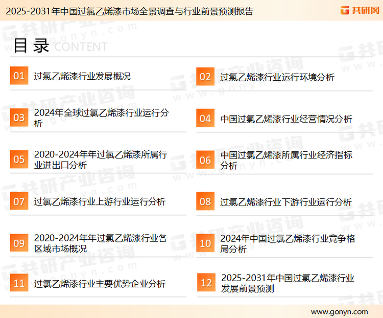 为确保过氯乙烯漆行业数据精准性以及内容的可参考价值，共研产业研究院团队通过上市公司年报、厂家调研、经销商座谈、专家验证等多渠道开展数据采集工作，并运用共研自主建立的产业分析模型，结合市场、行业和厂商进行深度剖析，能够反映当前市场现状、热点、动态及未来趋势，使从业者能够从多种维度、多个侧面综合了解当前过氯乙烯漆行业的发展态势。