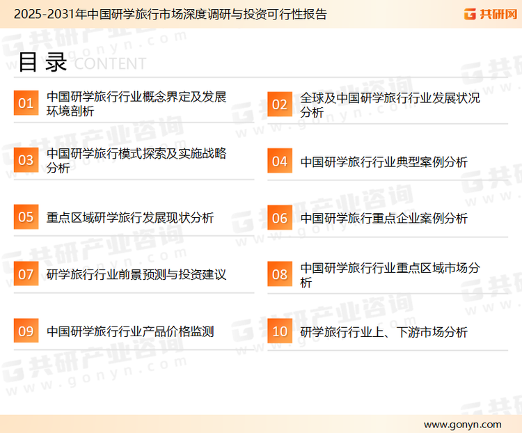 为确保研学旅行行业数据精准性以及内容的可参考价值，共研产业研究院团队通过上市公司年报、厂家调研、经销商座谈、专家验证等多渠道开展数据采集工作，并运用共研自主建立的产业分析模型，结合市场、行业和厂商进行深度剖析，能够反映当前市场现状、热点、动态及未来趋势，使从业者能够从多种维度、多个侧面综合了解当前研学旅行行业的发展态势。
