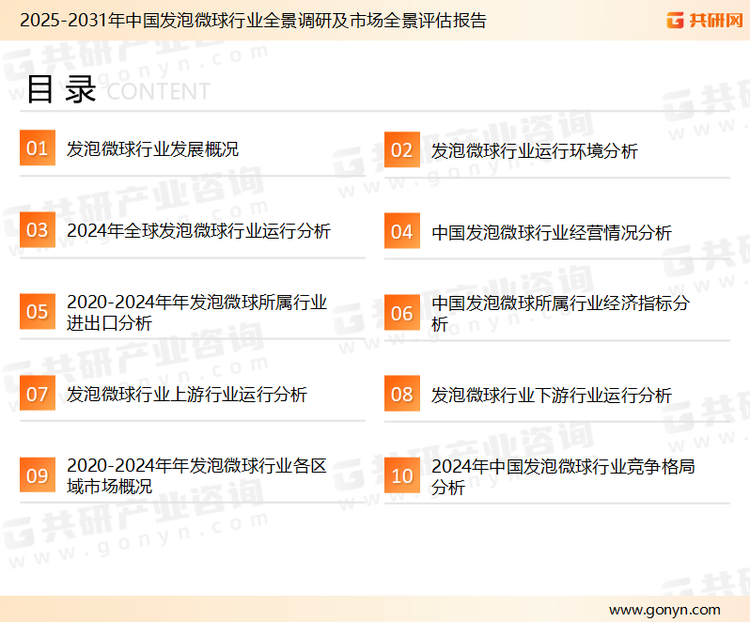为确保发泡微球行业数据精准性以及内容的可参考价值，共研产业研究院团队通过上市公司年报、厂家调研、经销商座谈、专家验证等多渠道开展数据采集工作，并运用共研自主建立的产业分析模型，结合市场、行业和厂商进行深度剖析，能够反映当前市场现状、热点、动态及未来趋势，使从业者能够从多种维度、多个侧面综合了解当前发泡微球行业的发展态势。