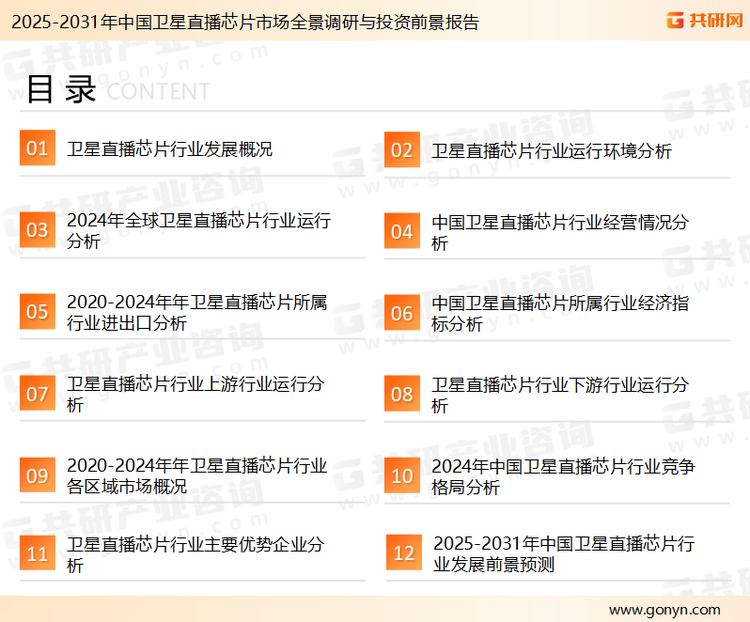 为确保卫星直播芯片行业数据精准性以及内容的可参考价值，共研产业研究院团队通过上市公司年报、厂家调研、经销商座谈、专家验证等多渠道开展数据采集工作，并运用共研自主建立的产业分析模型，结合市场、行业和厂商进行深度剖析，能够反映当前市场现状、热点、动态及未来趋势，使从业者能够从多种维度、多个侧面综合了解当前卫星直播芯片行业的发展态势。