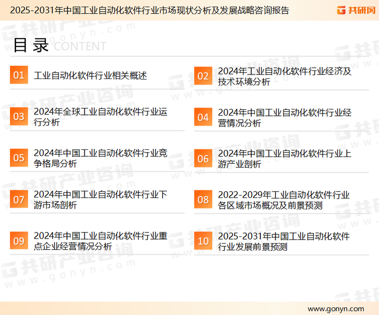 为确保工业自动化软件行业数据精准性以及内容的可参考价值，共研产业研究院团队通过上市公司年报、厂家调研、经销商座谈、专家验证等多渠道开展数据采集工作，并运用共研自主建立的产业分析模型，结合市场、行业和厂商进行深度剖析，能够反映当前市场现状、热点、动态及未来趋势，使从业者能够从多种维度、多个侧面综合了解当前工业自动化软件行业的发展态势。