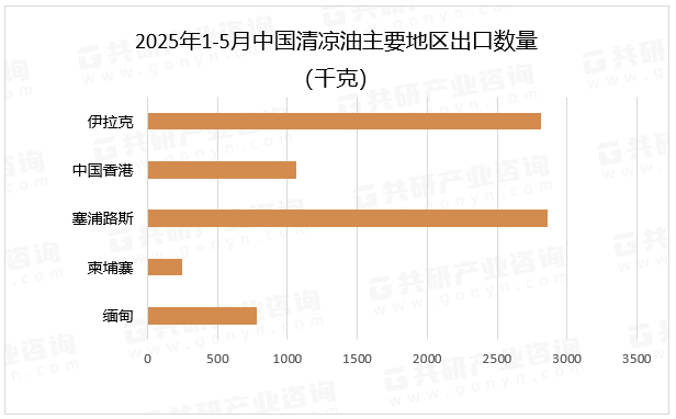 2025年1-5月中国清凉油主要地区出口数量