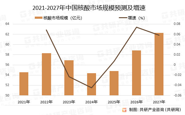 2021-2027年中国核酸市场规模预测及增速