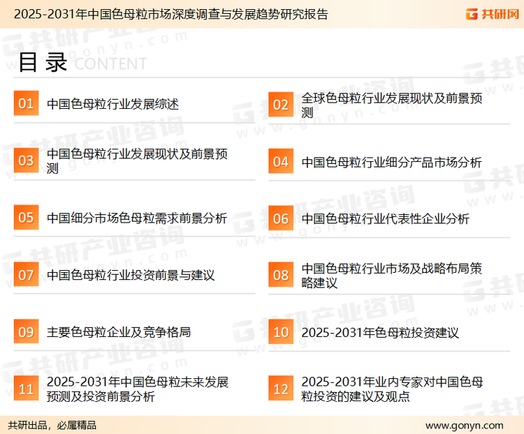 为确保色母粒行业数据精准性以及内容的可参考价值，共研产业研究院团队通过上市公司年报、厂家调研、经销商座谈、专家验证等多渠道开展数据采集工作，并运用共研自主建立的产业分析模型，结合市场、行业和厂商进行深度剖析，能够反映当前市场现状、热点、动态及未来趋势，使从业者能够从多种维度、多个侧面综合了解当前色母粒行业的发展态势。