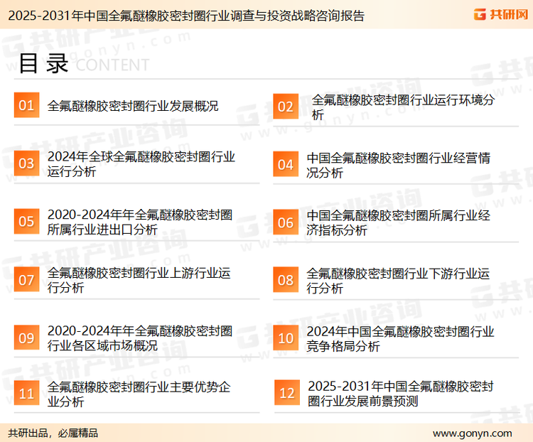 为确保全氟醚橡胶密封圈行业数据精准性以及内容的可参考价值，共研产业研究院团队通过上市公司年报、厂家调研、经销商座谈、专家验证等多渠道开展数据采集工作，并运用共研自主建立的产业分析模型，结合市场、行业和厂商进行深度剖析，能够反映当前市场现状、热点、动态及未来趋势，使从业者能够从多种维度、多个侧面综合了解当前全氟醚橡胶密封圈行业的发展态势。