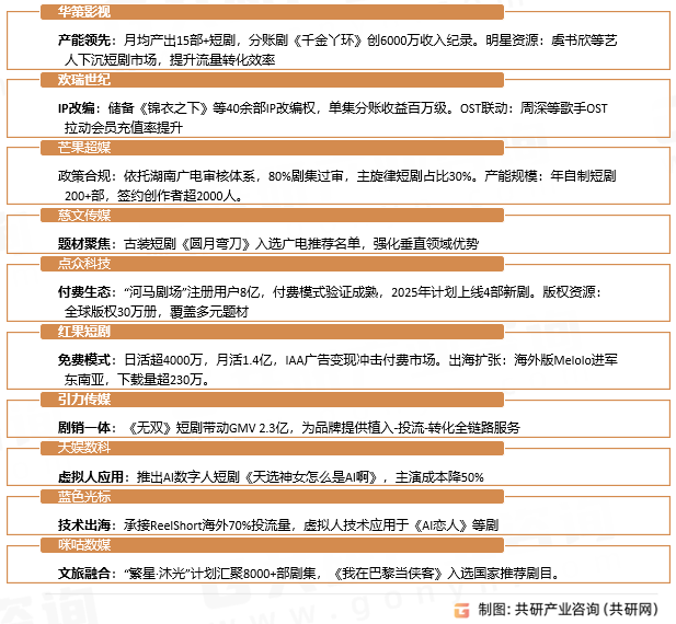 短剧主要企业概况