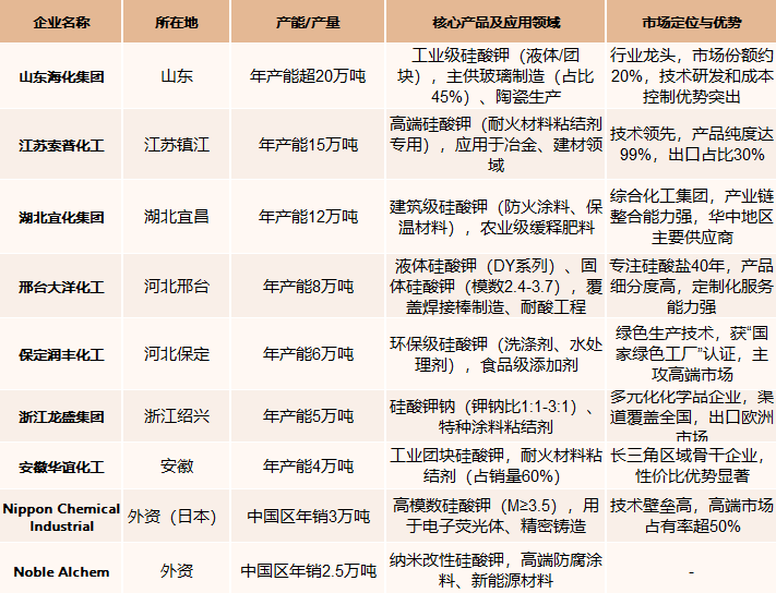 2025年中国硅酸钾主要企业列表