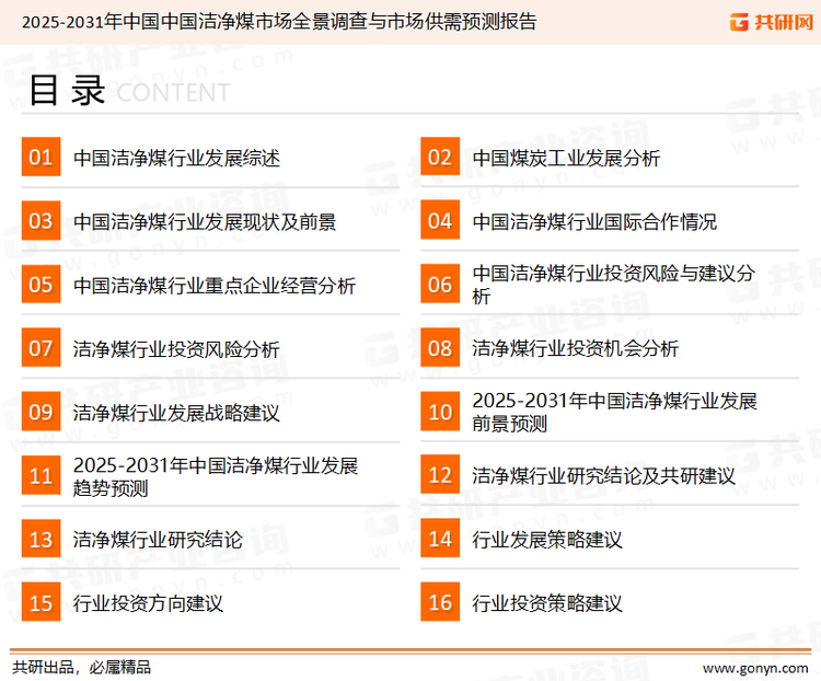 为确保洁净煤行业数据精准性以及内容的可参考价值，共研产业研究院团队通过上市公司年报、厂家调研、经销商座谈、专家验证等多渠道开展数据采集工作，并运用共研自主建立的产业分析模型，结合市场、行业和厂商进行深度剖析，能够反映当前市场现状、热点、动态及未来趋势，使从业者能够从多种维度、多个侧面综合了解当前洁净煤行业的发展态势。