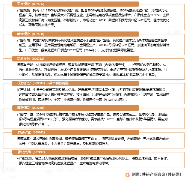 无水氯化锂主要企业概况