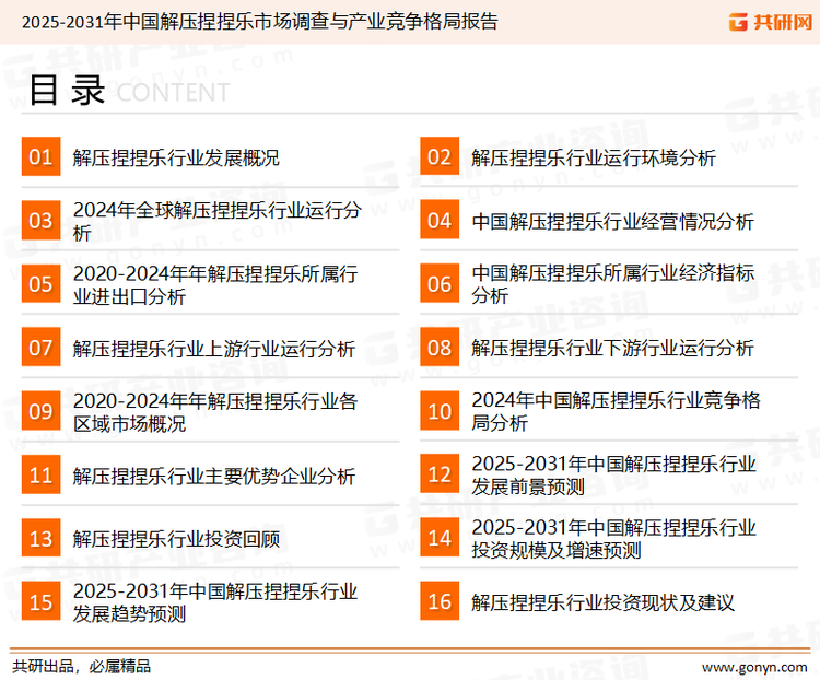 为确保解压捏捏乐行业数据精准性以及内容的可参考价值，共研产业研究院团队通过上市公司年报、厂家调研、经销商座谈、专家验证等多渠道开展数据采集工作，并运用共研自主建立的产业分析模型，结合市场、行业和厂商进行深度剖析，能够反映当前市场现状、热点、动态及未来趋势，使从业者能够从多种维度、多个侧面综合了解当前解压捏捏乐行业的发展态势。