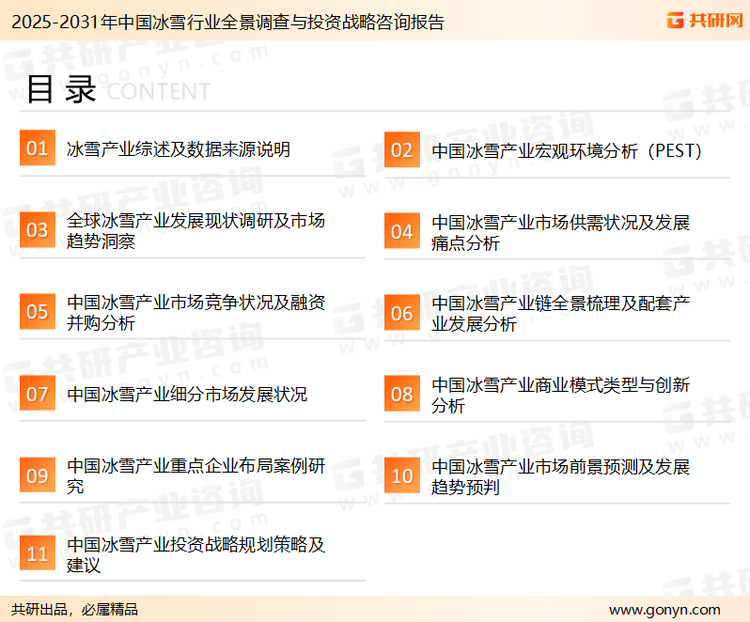 为确保冰雪行业数据精准性以及内容的可参考价值，共研产业研究院团队通过上市公司年报、厂家调研、经销商座谈、专家验证等多渠道开展数据采集工作，并运用共研自主建立的产业分析模型，结合市场、行业和厂商进行深度剖析，能够反映当前市场现状、热点、动态及未来趋势，使从业者能够从多种维度、多个侧面综合了解当前冰雪行业的发展态势。