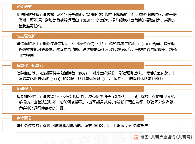 人参皂苷Rb2主要作用及机制