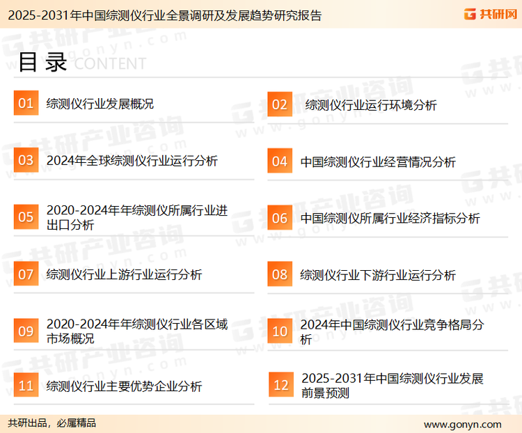 为确保综测仪行业数据精准性以及内容的可参考价值，共研产业研究院团队通过上市公司年报、厂家调研、经销商座谈、专家验证等多渠道开展数据采集工作，并运用共研自主建立的产业分析模型，结合市场、行业和厂商进行深度剖析，能够反映当前市场现状、热点、动态及未来趋势，使从业者能够从多种维度、多个侧面综合了解当前综测仪行业的发展态势。