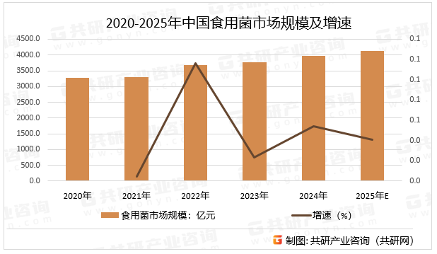 2020-2025年中国食用菌市场规模及增速