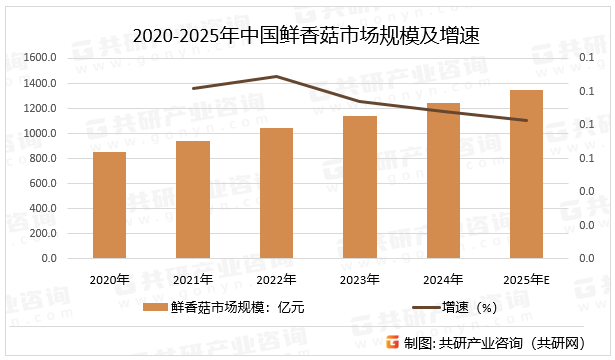 2020-2025年中国鲜香菇市场规模及增速