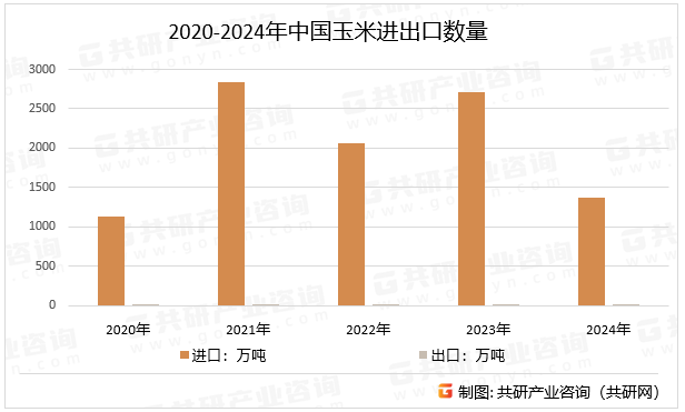 2020-2024年中国玉米进出口数量