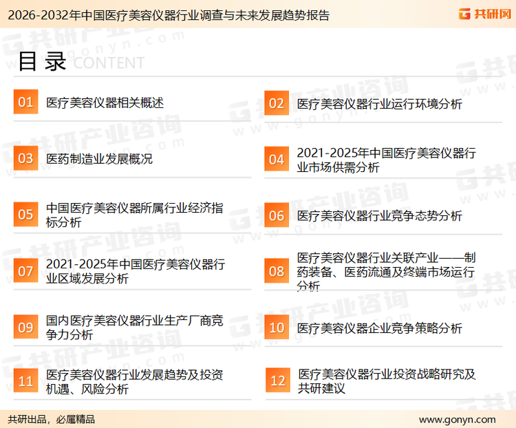 为确保医疗美容仪器行业数据精准性以及内容的可参考价值，共研产业研究院团队通过上市公司年报、厂家调研、经销商座谈、专家验证等多渠道开展数据采集工作，并运用共研自主建立的产业分析模型，结合市场、行业和厂商进行深度剖析，能够反映当前市场现状、热点、动态及未来趋势，使从业者能够从多种维度、多个侧面综合了解当前医疗美容仪器行业的发展态势。