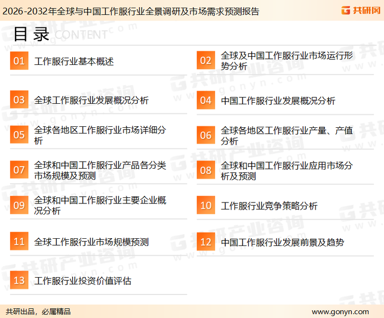 为确保工作服行业数据精准性以及内容的可参考价值，共研产业研究院团队通过上市公司年报、厂家调研、经销商座谈、专家验证等多渠道开展数据采集工作，并运用共研自主建立的产业分析模型，结合市场、行业和厂商进行深度剖析，能够反映当前市场现状、热点、动态及未来趋势，使从业者能够从多种维度、多个侧面综合了解当前工作服行业的发展态势。