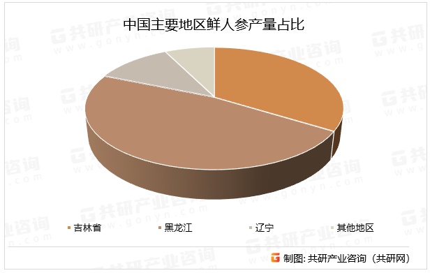 中国主要地区鲜人参产量占比