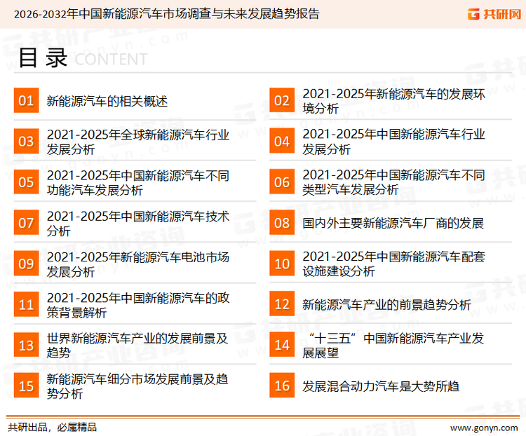 为确保新能源汽车行业数据精准性以及内容的可参考价值，共研产业研究院团队通过上市公司年报、厂家调研、经销商座谈、专家验证等多渠道开展数据采集工作，并运用共研自主建立的产业分析模型，结合市场、行业和厂商进行深度剖析，能够反映当前市场现状、热点、动态及未来趋势，使从业者能够从多种维度、多个侧面综合了解当前新能源汽车行业的发展态势。