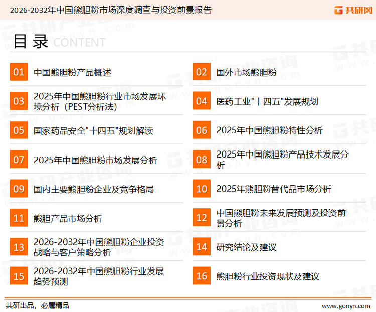 为确保熊胆粉行业数据精准性以及内容的可参考价值，共研产业研究院团队通过上市公司年报、厂家调研、经销商座谈、专家验证等多渠道开展数据采集工作，并运用共研自主建立的产业分析模型，结合市场、行业和厂商进行深度剖析，能够反映当前市场现状、热点、动态及未来趋势，使从业者能够从多种维度、多个侧面综合了解当前熊胆粉行业的发展态势。