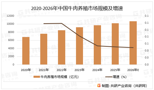 2020-2026年中国牛肉养殖市场规模及增速